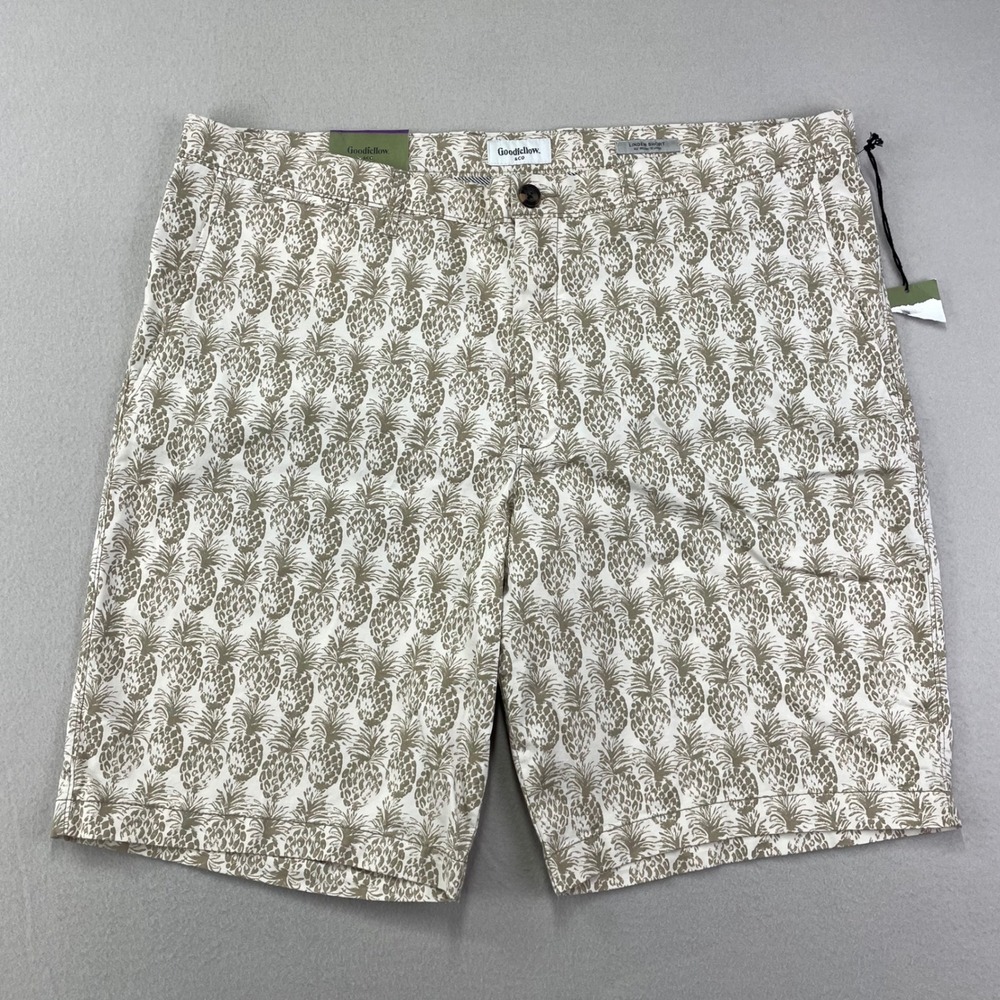 Goodfellow LINDEN SHORT Mens 42 Khaki Pineapple Flat Front Chino‎ Shorts NWT
